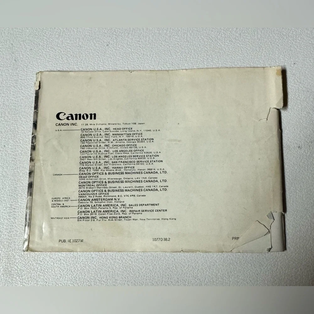 Canon AE-1 - Camera Instruction Book Manual